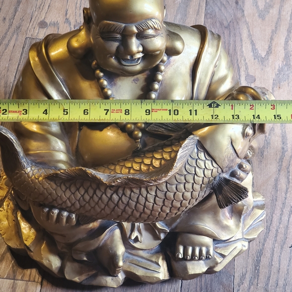 Big Buddha Gold Sculpture with Fish - Picture 10 of 11